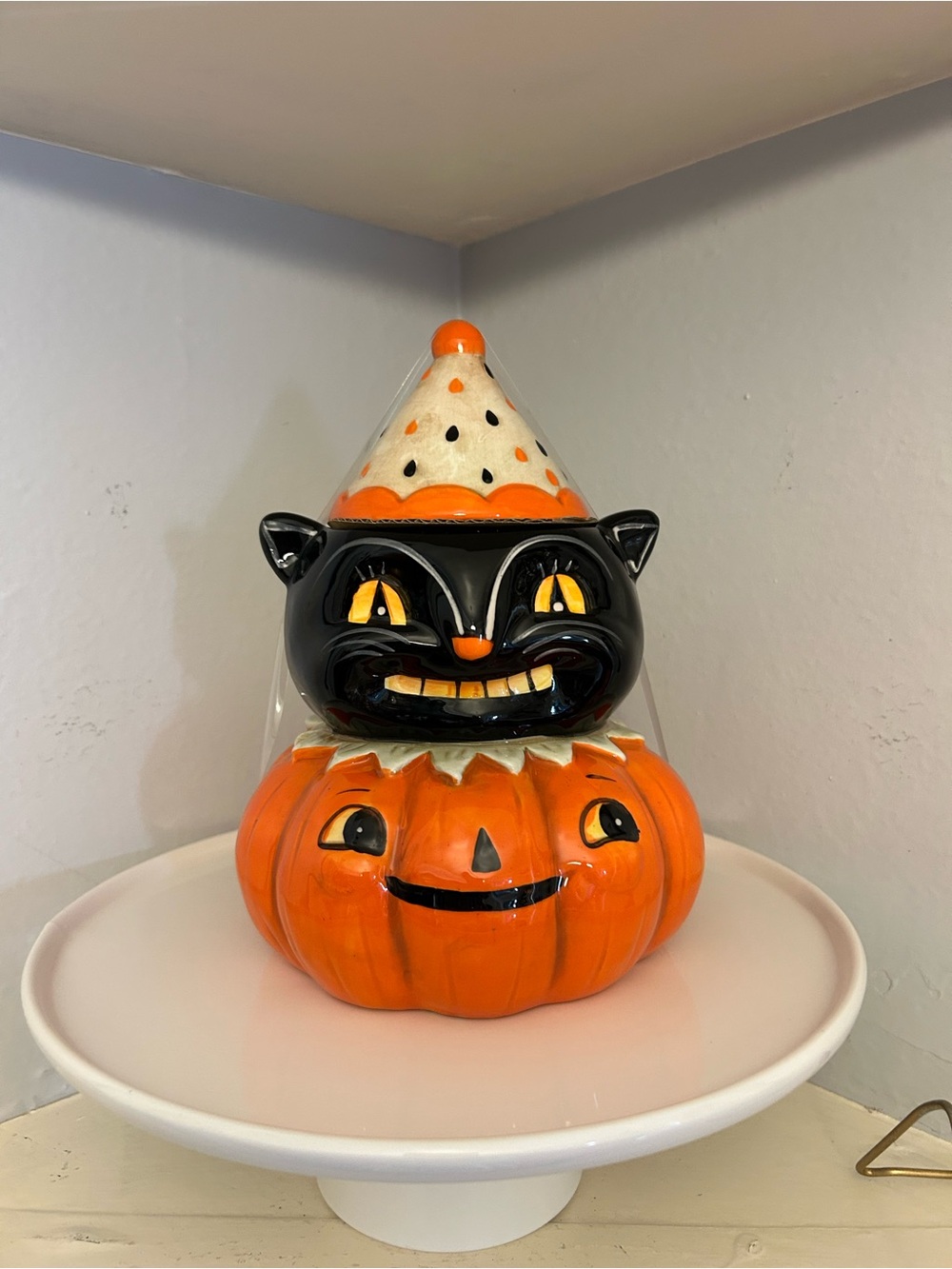 Joanna Parker Halloween Black Cat & Orange Pumpkin Ceramic Canister Decoration
